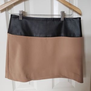 Express Tan Mini Skirt with Faux Leather Waist
